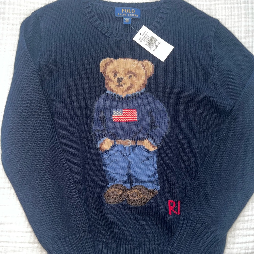 Ralph Lauren Blue Crewneck Sweater with Polo Bear Design